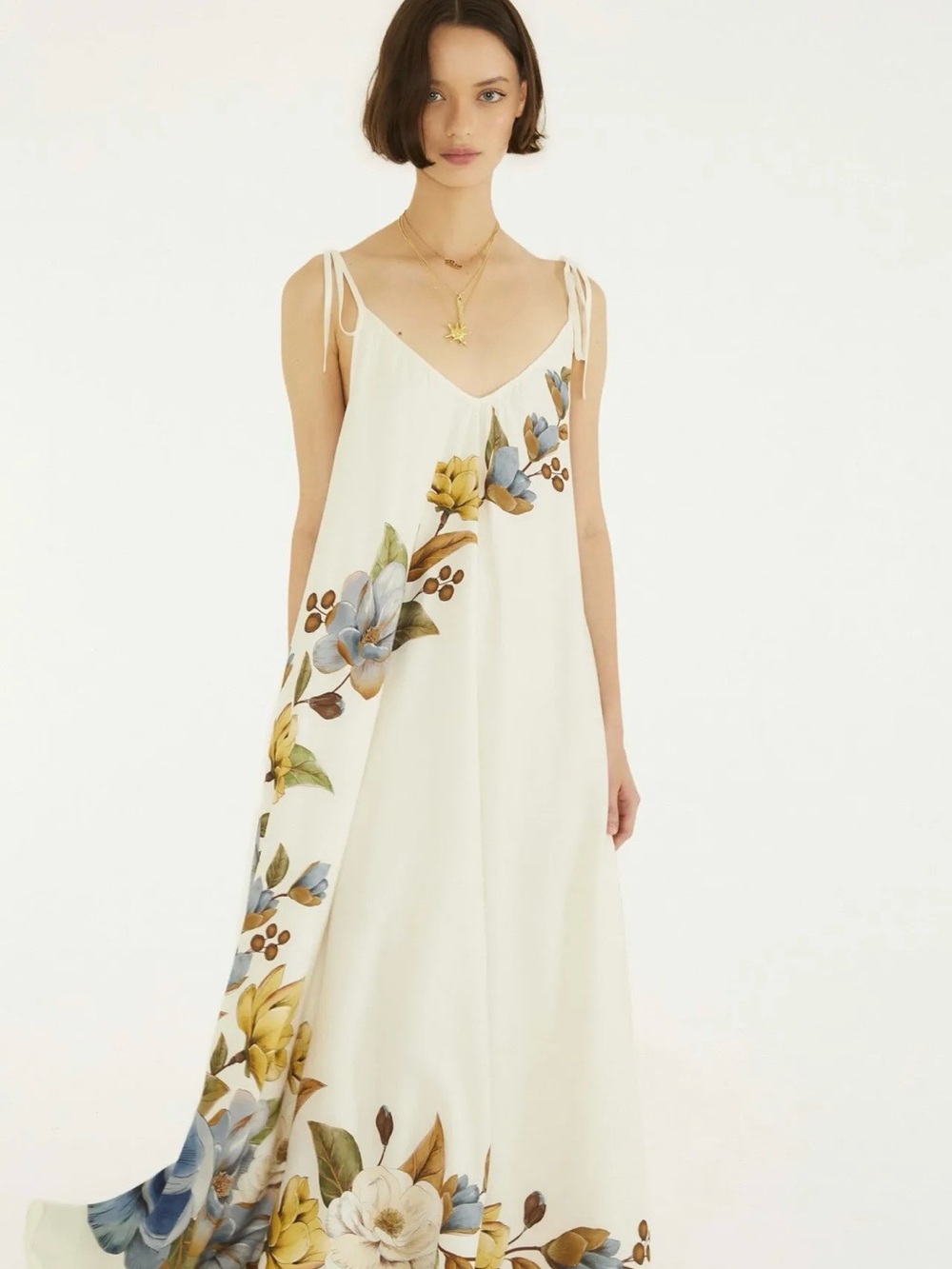 FARM Rio Cream Maxi Dress with Blue & Yellow Floral Print - Picture 4 of 4
